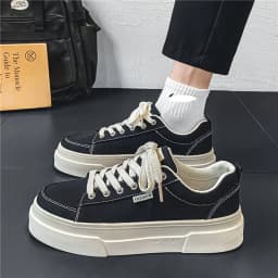 Spring New Men's Breathable Casual Thick-Soled Low-Top Fashion Versatile Black Basic Canvas Shoes Trendy Skateboard Shoes Suitable for Outdoor Sports and Daily Wear
