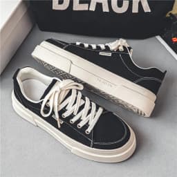 Spring New Men's Breathable Casual Thick-Soled Low-Top Fashion Versatile Black Basic Canvas Shoes Trendy Skateboard Shoes Suitable for Outdoor Sports and Daily Wear