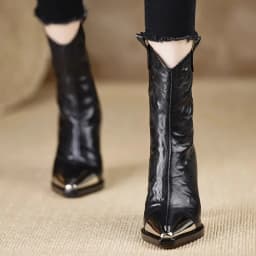 2024 New Metal Square Toe Ankle Boots for Women Fashion Patent Leather Women's Shoes Botas Mujer High Heels Shoes Women Zapatos