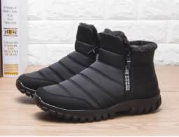 Men's Autumn Winter Side Zipper Snow Ankle Boots Waterproof Plush Lined Warm Casual Cotton Shoes, Free Shipping