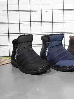Men's Autumn Winter Side Zipper Snow Ankle Boots Waterproof Plush Lined Warm Casual Cotton Shoes, Free Shipping