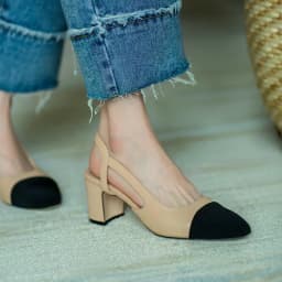 Summer Fashion Color Blocked Flat Bottom Coarse Heel Women's Sandals New Small Fragrant Style Shallow Mouth Low Tailored Shoes