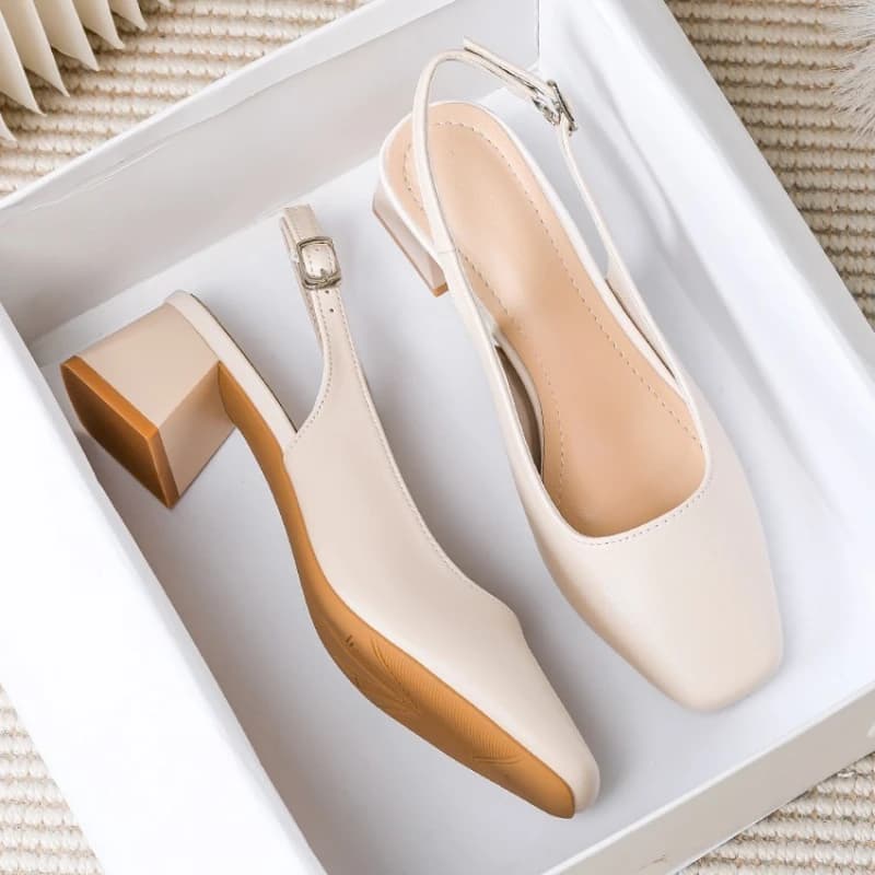 New Mid Thick Heel High Heels Women's Shoes French Baotou Shallow Mouth Sandals Women's Summer Large Coarse Heeled Sandals