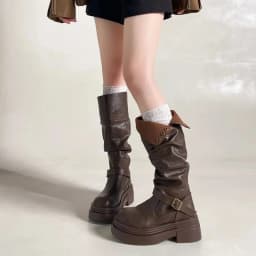 Women's New Foldable Two-Way Mid-Calf Boots - Belt Buckle Platform Fashion Boots, Minimalist Sweet-Cool Trendy Outfits