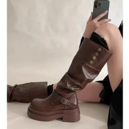 Women's New Foldable Two-Way Mid-Calf Boots - Belt Buckle Platform Fashion Boots, Minimalist Sweet-Cool Trendy Outfits