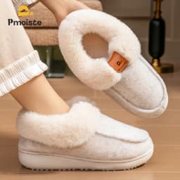 Platform Slippers Women Wedge Memory Foam TPR Non Slip Sole Warm Fuzzy Winter Durable Bedroom Shoes Cozy Comfort