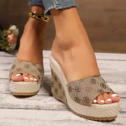 Super High Heels Slippers Women's New Summer Wear Fashion Printed All-in-one Thick Sole Non-slip Wedge Flip-flops