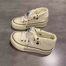 New Women High Top Canvas Board Shoes Outer Flanged Sneakers Dual Purpose Short Boots Thick Outsole Height Increased Lace Up