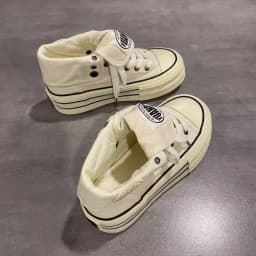 New Women High Top Canvas Board Shoes Outer Flanged Sneakers Dual Purpose Short Boots Thick Outsole Height Increased Lace Up