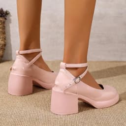 Fashion Ankle Strap Mary Janes Women 2026 PU Heel Pumps Woman  Party High Heels Shoes Female