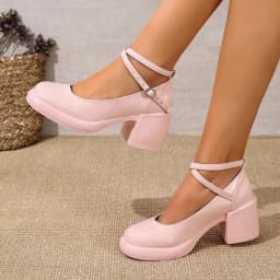 Fashion Ankle Strap Mary Janes Women 2026 PU Heel Pumps Woman  Party High Heels Shoes Female