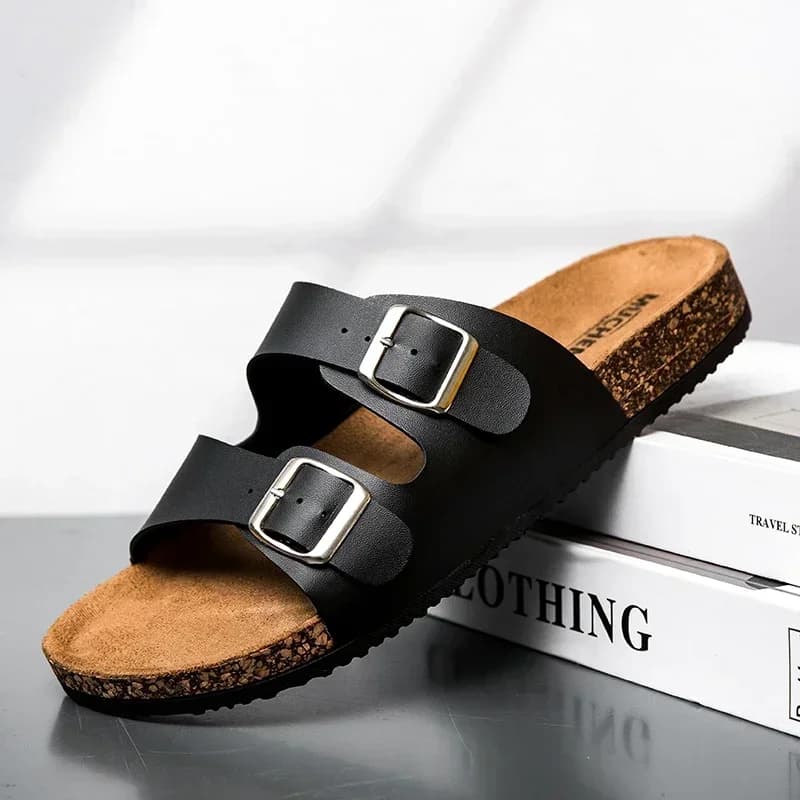 Fashion Classic Unisex Slippers For Men Comfortable Summer Cork Shoes For Men Outdoor Sandals Microfiber Plus Size 36-46