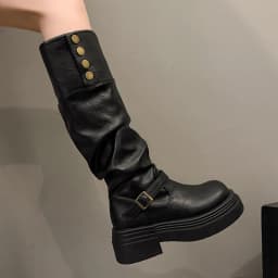 Vintage Women Knee High Boots Autumn Winter Ladies Causal Thick Heel Knight Long Botas Zapatos De Mujer