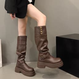 Vintage Women Knee High Boots Autumn Winter Ladies Causal Thick Heel Knight Long Botas Zapatos De Mujer