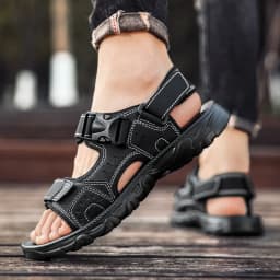 Summer Men Sandals PU Leather Lightweight Open Toe Flat Mens Casual Shoes Outdoor Walking Sandals for Men Beach Shoes Size 39-46