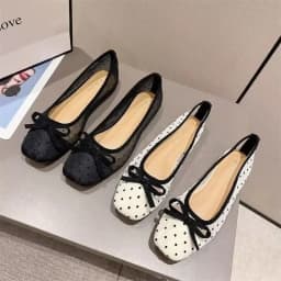 Flat Shoes for Women 2026 Spring/Summer New Women's Shoes Large Bow Mesh Square Head Flat Heel Sandals Ladies