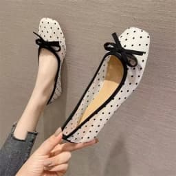 Flat Shoes for Women 2026 Spring/Summer New Women's Shoes Large Bow Mesh Square Head Flat Heel Sandals Ladies