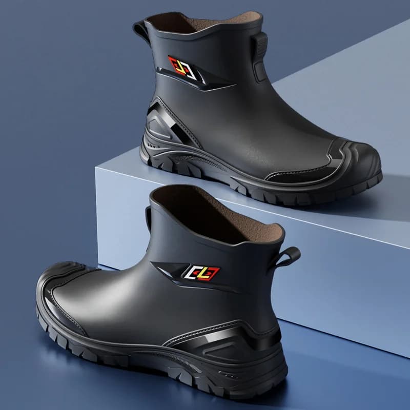 Men's Simple Style Non-Slip Waterproof Flat-Soled Rubber Boots for Outdoor Work Commute Fishing Kitchen High-Quality Rain Boots
