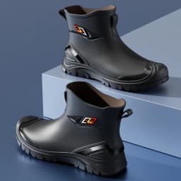 Men's Simple Style Non-Slip Waterproof Flat-Soled Rubber Boots for Outdoor Work Commute Fishing Kitchen High-Quality Rain Boots