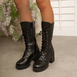 Autumn Women's Mid Calf Boots Chunky Heel Round Toe Platform Boots Black Leather Side Zip Botas Mujer Large Size 35-43 Fashion