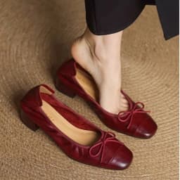 Fashionable French-Style Retro Bow Soft Leather High-Heeled Shoes for Women Spring 2026 Squaretoe Chunky Heel Sandals Size 35-42