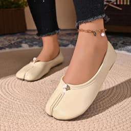 Spring Women's Split Toe Ballet Flats Soft PU Slip On Loafers Comfortable Casual Walking Shallow Mouth Daily Shoes for Ladies