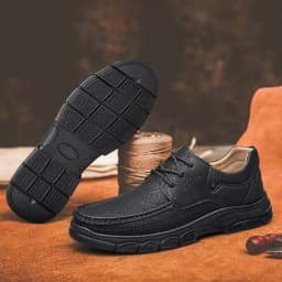 CLOHOO Men's Handmade Thick Rubber Bottom Breathable Casual Leather Shoes Classic Sewn Loafers Comfortable Leisure Footwear