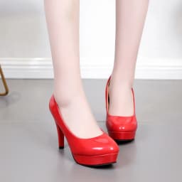 Sexy High Heels Large Size Women's Spring and Summer Patent Leather Fashion Round Toe Stiletto Wedding Shoes
