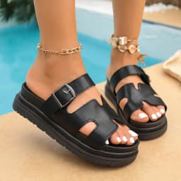 **Summer New Round Toe Thick Soled Comfortable Casual Slippers Fashionable Elegant Sexy Buckle Hot Selling Slippers for Women