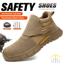 Brown Welding Work Boots for Men Women Slip on Steel Toe Safety Shoes Comfortable Work Boots Puncture Proof Construction Shoes