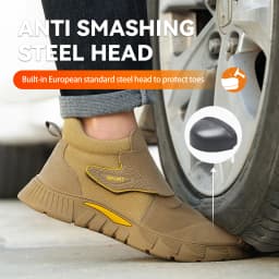 Brown Welding Work Boots for Men Women Slip on Steel Toe Safety Shoes Comfortable Work Boots Puncture Proof Construction Shoes