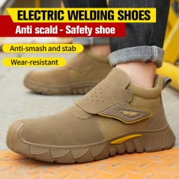 Brown Welding Work Boots for Men Women Slip on Steel Toe Safety Shoes Comfortable Work Boots Puncture Proof Construction Shoes