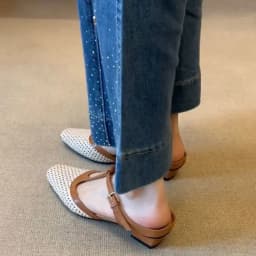 Women Mid Heels Slippers Fashion Square Toe Mules Shoes Heeled Sandals  Slingback Flip Flops New Pumps Dress Mujer Zapatos