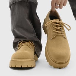 Men's 2026 Chunky Derby Work Boots Retro Lace-Up Suede Shoes with Thick Sole Breathable Low-Top Industrial Casual Footwear