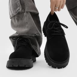 Men's 2026 Chunky Derby Work Boots Retro Lace-Up Suede Shoes with Thick Sole Breathable Low-Top Industrial Casual Footwear