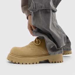 Men's 2026 Chunky Derby Work Boots Retro Lace-Up Suede Shoes with Thick Sole Breathable Low-Top Industrial Casual Footwear
