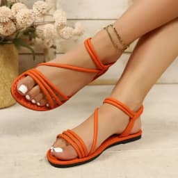 2026 Summer Flat Sandals for Women Elastic Ankle Strap Open Toe Beach Shoes Casual Comfortable Flip Flops Plus Size