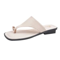 Women's Summer Flat Flip Flops Thong Sandals Square Toe Faux Leather Soft Sole Non Slip Shoes for Beach Vacation Daily Wear