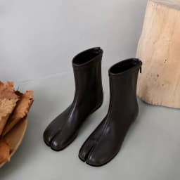 Women Split Toe ShoesPU Leather Tabi Boots Fashion Round Chunky High Heel Ankle Boots For Ladies Autumn Winter