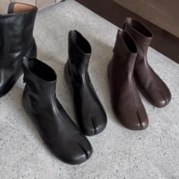 Women Split Toe ShoesPU Leather Tabi Boots Fashion Round Chunky High Heel Ankle Boots For Ladies Autumn Winter