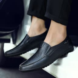 CLOHOO Men's Handmade Casual Loafers Anti-Slip Comfortable Slip-On Driving Comfortable Leather Shoes
