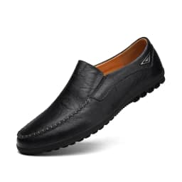 CLOHOO Men's Handmade Casual Loafers Anti-Slip Comfortable Slip-On Driving Comfortable Leather Shoes