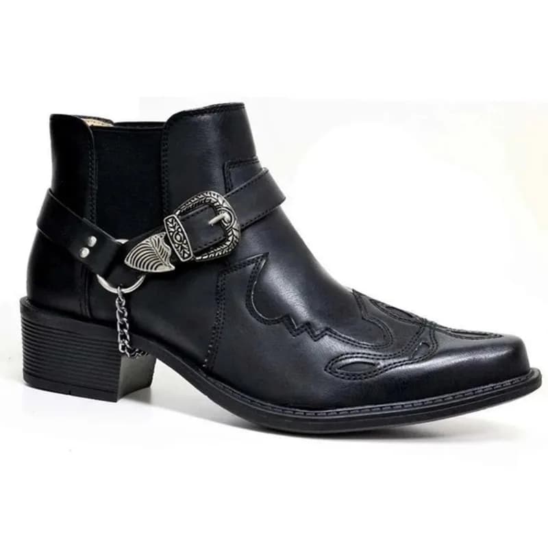 Luxury Mens Boots Fashion Pointed Toe Ankle Boot Quality High Top Leather Boot Chain Buckle Strap Design Men Boots Cowboy Boots