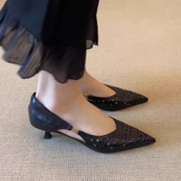 Spring New Arrival Sweet Elegant Shoes Women Low Heel Pointed Toe Soft Leather Women's Shoes Sandals Hollow Out  Single Shoes 2