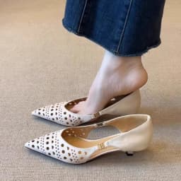 Spring New Arrival Sweet Elegant Shoes Women Low Heel Pointed Toe Soft Leather Women's Shoes Sandals Hollow Out  Single Shoes 2