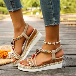 Fashion T-Strap Platform Sandals for Women New Mix Color Elastic Band Wedge Sandals Woman Summer Daily Open Toe Sandalias Female