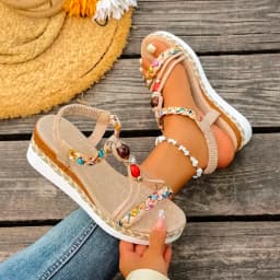 Fashion T-Strap Platform Sandals for Women New Mix Color Elastic Band Wedge Sandals Woman Summer Daily Open Toe Sandalias Female