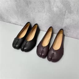 Size 35-43 Split Toe Women Ballet Flats Tabi Shoes Casual Slip-on Loafers Ladies Pleated Leather Espadrilles Zapatillas Mujer