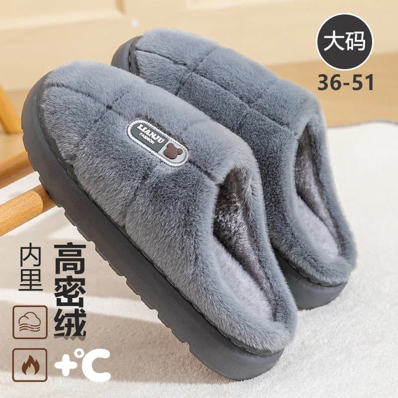 Big Size 50 51 Winter Slippers Men Thick Sole Indoor Home Warm Couples Shoes Non-Slip Flat Platform Cotton Slipper