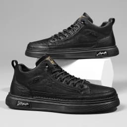 British Leather Men's Casual Shoes Breathable Trendy Handmade Shoes Platform Breathable Shoes Male Walking Shoes Men Black Shoes